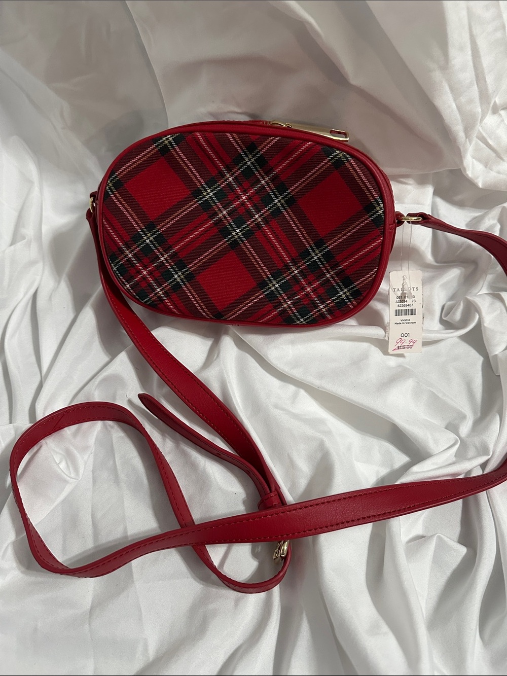 Talbots Red Plaid Crossbody Bag with Gold Hardware